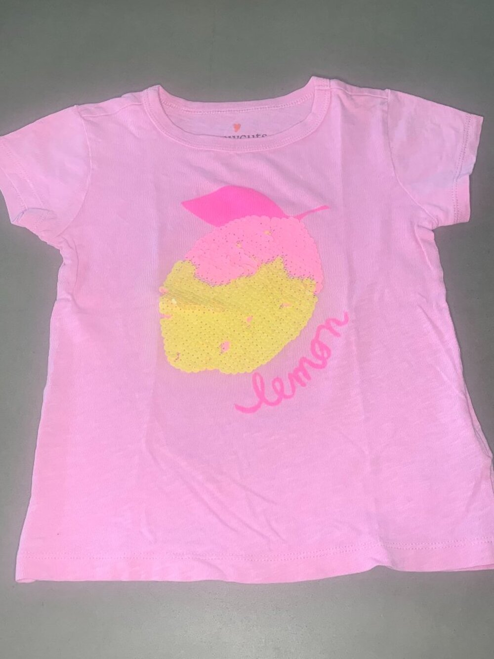 Crewcuts Pink Sequin Lemon Tee Girls XS 4–5 Graphic Shirt